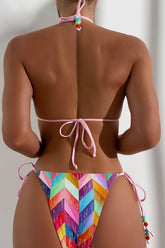 Ensemble de bikini à col licou à chevrons multicolores